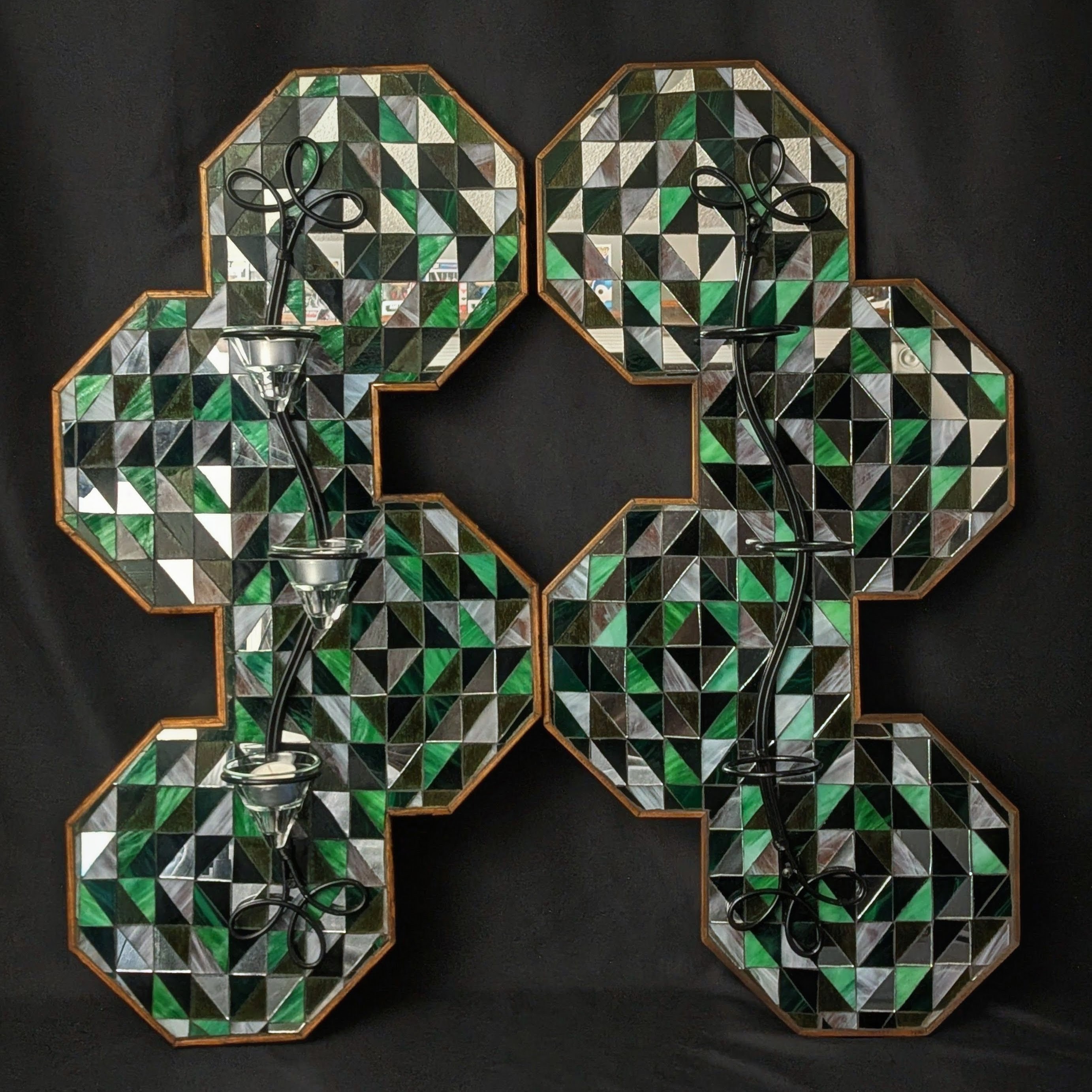 Custom Green Stained Glass Triangle-Hexagon Sconce, American made